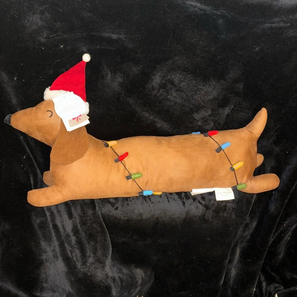 Dachshund Christmas Santa Pillow with Christmas Lights by Isaac Mizrahi NEW